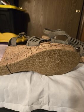 Maurices Olive-Tone Cork Wedge Sandals